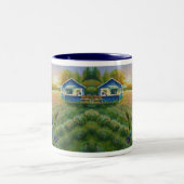 Waterverf van Boerderij met cedar Waxing Bird Tweekleurige Koffiemok (Center)
