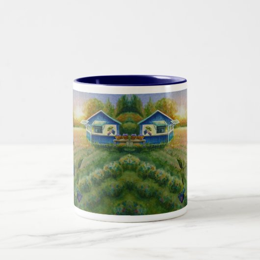 Waterverf van Boerderij met cedar Waxing Bird Tweekleurige Koffiemok (Center)