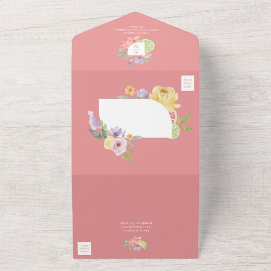 Waterverf van bont- en fruitbont all in one uitnodiging (Buitenkant)