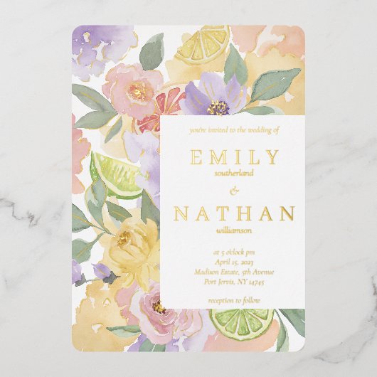 Waterverf van bont- en fruitbont folie uitnodiging (Voorkant)