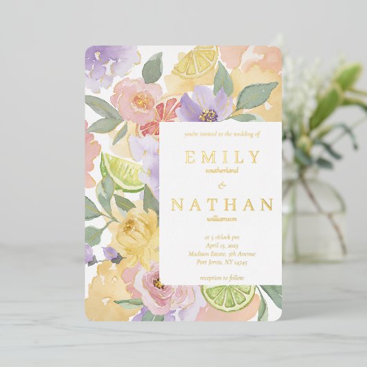 Waterverf van bont- en fruitbont folie uitnodiging (Staand Voorkant)