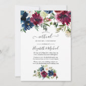 Waterverf van Bordo en marine - Floral Virtual Wed Kaart (Voorkant)
