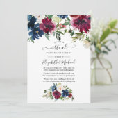 Waterverf van Bordo en marine - Floral Virtual Wed Kaart (Staand voorkant)