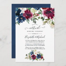 Waterverf van Bordo en marine - Floral Virtual Wed Kaart