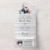 Waterverf van Bordo en Navy Floral All In One Uitnodiging (Binnen)