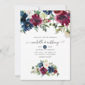 Waterverf van Bordo en Navy Floral Kaart (Voorkant)