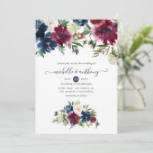 Waterverf van Bordo en Navy Floral Kaart (Staand voorkant)