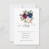 Waterverf van Bordo en Navy Floral RSVP Kaartje (Voorkant)