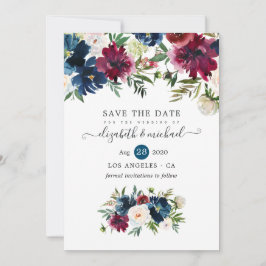 Waterverf van Bordo en Navy Floral Save The Date