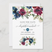 Waterverf van Bordo en Navy Floral Save The Date (Voorkant)
