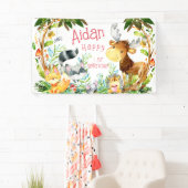 Waterverf van bosdieren in de Cute Woodland Birthd Spandoek (Insitu)