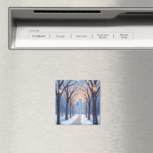 Waterverf van Boston Common Winter Snowfall Magneet (Insitu (Vaatwasser))