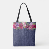Waterverf van Bourgogne bloemen en denim Tote Bag (Achterkant)