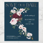 Waterverf van Bourgogne en marineslant redt datum Wijn Etiket (Enkel label)