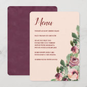 Waterverf van Bourgogne en peach Floral Menu (Voorkant / Achterkant)