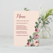 Waterverf van Bourgogne en peach Floral Menu (Staand voorkant)