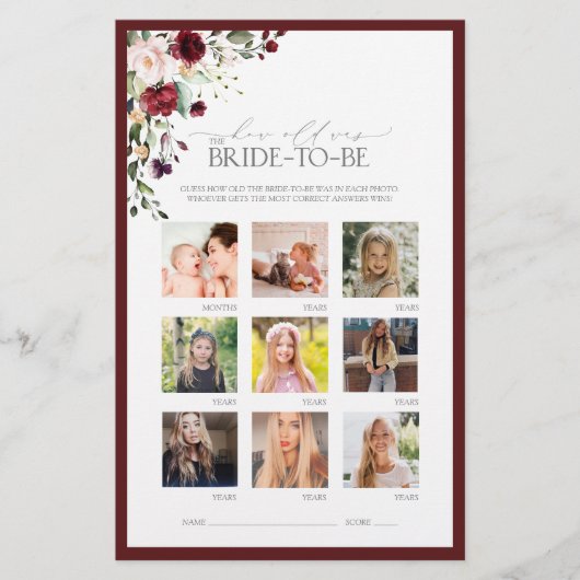 Waterverf van Bourgogne Floral Vrijgezellenfeest (Voorkant)