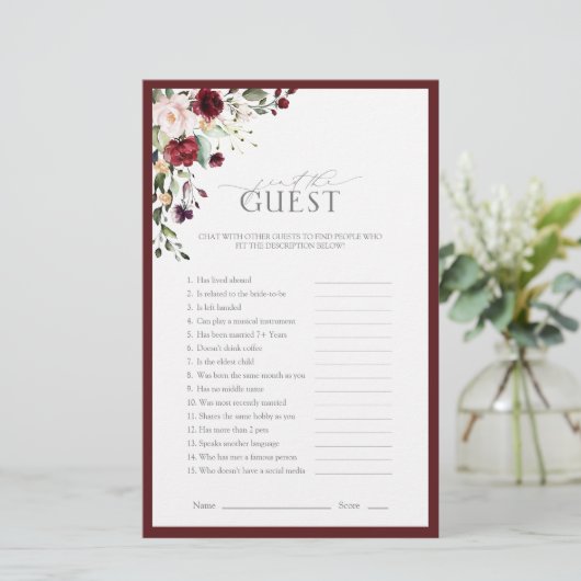 Waterverf van Bourgogne Floral Vrijgezellenfeest (Staand voorkant)