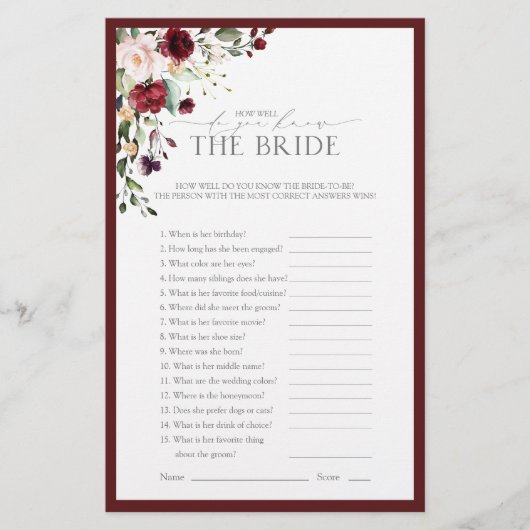 Waterverf van Bourgogne Floral Vrijgezellenfeest (Voorkant)