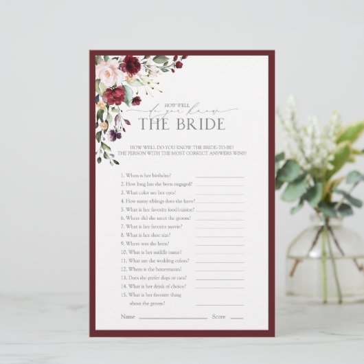 Waterverf van Bourgogne Floral Vrijgezellenfeest (Staand voorkant)