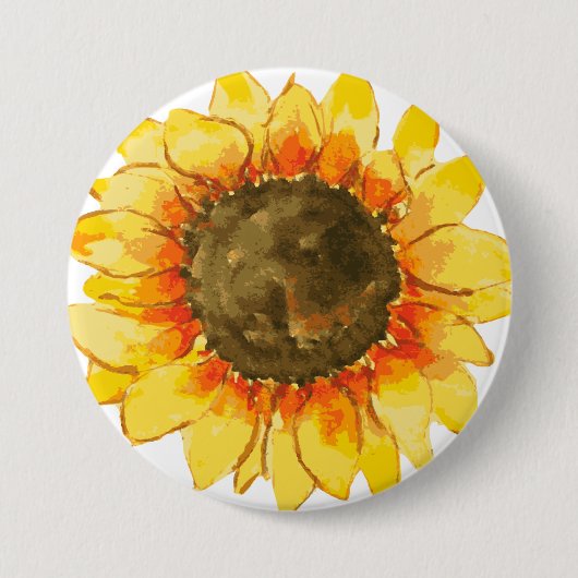 Waterverf van Bright Summer Sunflower Ronde Button 7,6 Cm (Voorkant)