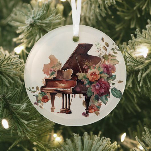 Waterverf van Brown Baby Grand Piano Glas Ornament (Insitu)