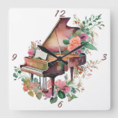 Waterverf van Brown Baby Grand Piano Vierkante Klok (Voorkant)