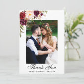 Waterverf van bruiloft Floral Burgundy Bedankkaart (Staand voorkant)