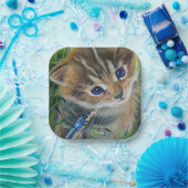 Waterverf van bruin Tabby Kitten en Dragonfly Papieren Bordje (Feest)
