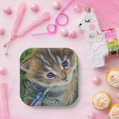 Waterverf van bruin Tabby Kitten en Dragonfly Papieren Bordje (Feest)