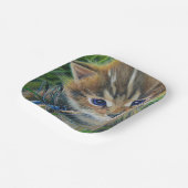 Waterverf van bruin Tabby Kitten en Dragonfly Papieren Bordje (Gebogen)