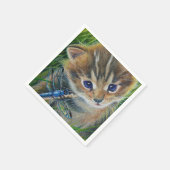 Waterverf van bruin Tabby Kitten en Dragonfly Servet (Hoek)
