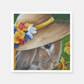 Waterverf van bruine konijnenlente Bonnet Daffodil Servet