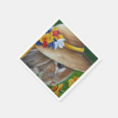 Waterverf van bruine konijnenlente Bonnet Daffodil Servet (Hoek)