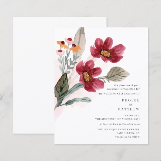 Waterverf van budget Rustic Burgundy Floral Weddin (Voorkant / Achterkant)