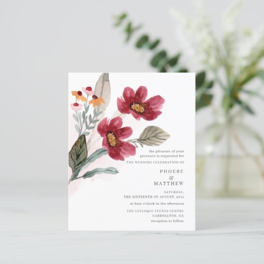 Waterverf van budget Rustic Burgundy Floral Weddin (Staand voorkant)