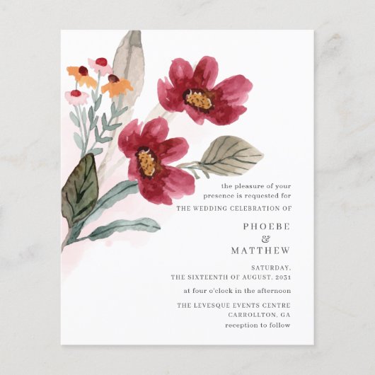 Waterverf van budget Rustic Burgundy Floral Weddin (Voorkant)