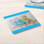 Waterverf van Budgie Schildervogel Cushion Aqua Bl Kartonnen Onderzetters (Schuin)