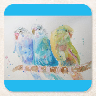 Waterverf van Budgie Schildervogel Cushion Aqua Bl Kartonnen Onderzetters