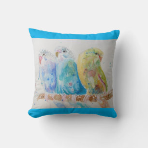 Waterverf van Budgie Schildervogel Cushion Aqua Bl Kussen