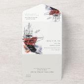 Waterverf van buitengaats zeilzeilzeilschip QR-cod All In One Uitnodiging (Buitenkant)