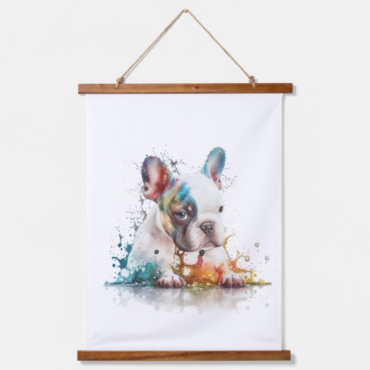 Waterverf van Bulldog Puppy Frenchie Art Hangend Wandkleed (Voorkant)
