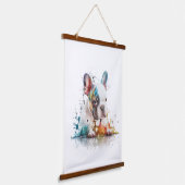 Waterverf van Bulldog Puppy Frenchie Art Hangend Wandkleed (Gebogen)
