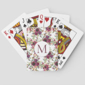 Waterverf van Burgundy Floral Monogram Initiaal Pokerkaarten (Achterkant)