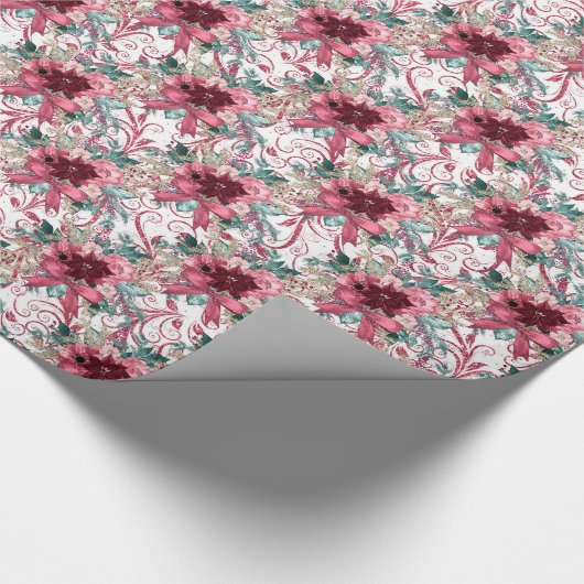Waterverf van Burgundy Kerstmis Poinsettia - Verpa Cadeaupapier (Hoek)