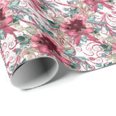 Waterverf van Burgundy Kerstmis Poinsettia - Verpa Cadeaupapier (Rol Hoek)