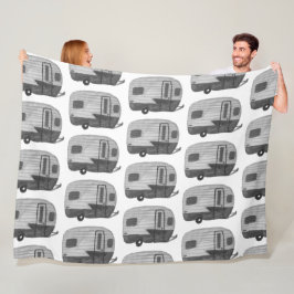 Waterverf van Camper Trailer met  retro Fleece Deken