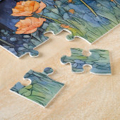 Waterverf van Cat on Bench in Flower Garden Legpuzzel (Zijkant)