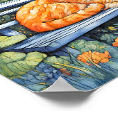 Waterverf van Cat on Bench in Flower Garden Poster (Hoek)