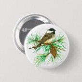 Waterverf van Chickadee Bird Pinecone Ronde Button 5,7 Cm (Voorkant /achterkant)